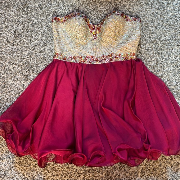 Sherri Hill Women's Formal Dress in Maroon and Gold
